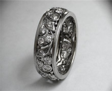 Antique Platinum and diamond wedding band. Circa 1920s. Made in America. Nobel Gems, Inc. Santa Monica